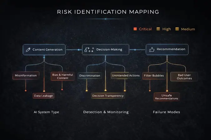 Human Oversight Framework diagram showing AI-generated recommendations flowing through structured decision checkpoints before reaching final outcomes. The visualization includes branching pathways to human reviewers, override mechanisms, and escalation routes, illustrating how AI outputs are evaluated, approved, or rejected by human decision-makers within a controlled governance system. The geometric flow design emphasizes structured oversight rather than automated approval.